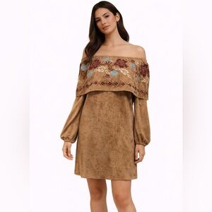 NWT Boutique Faux Suede Embroidered Mini Dress Or Long Tunic